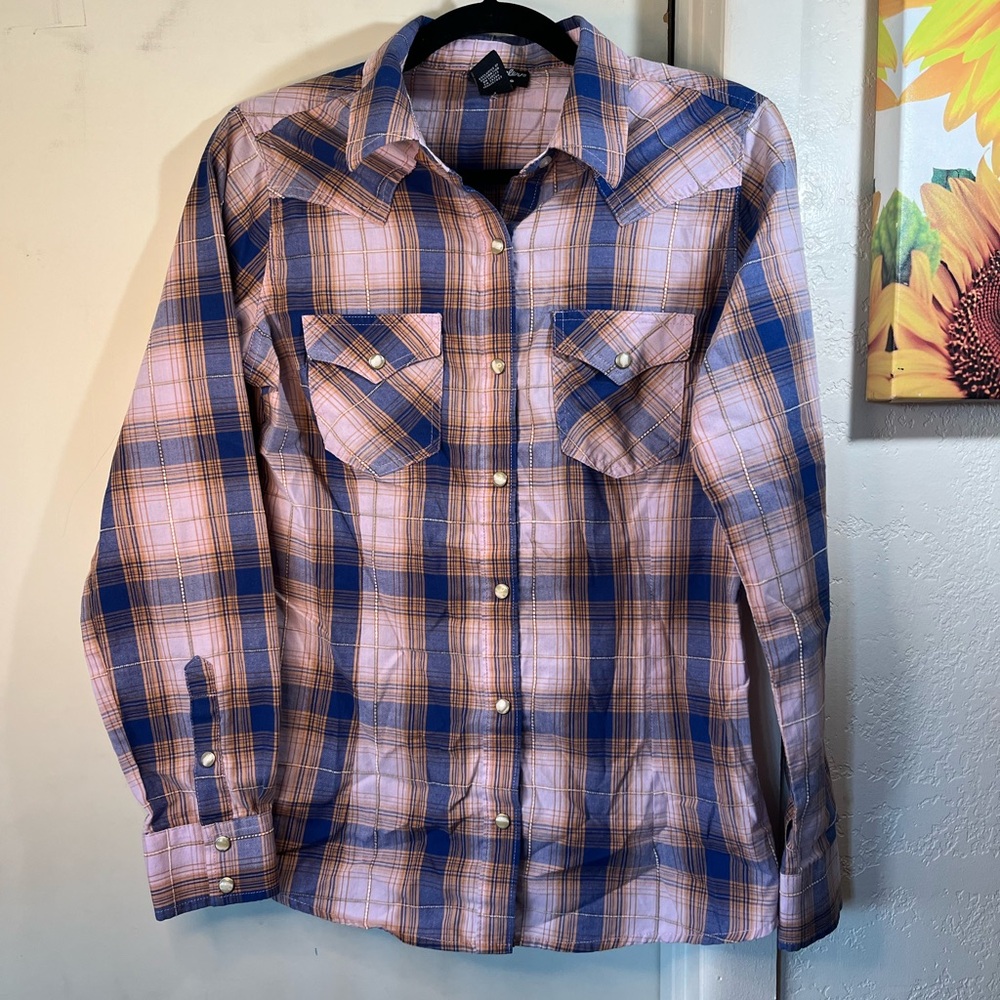Wrangler Retro Blue and Pink Plaid Shirt